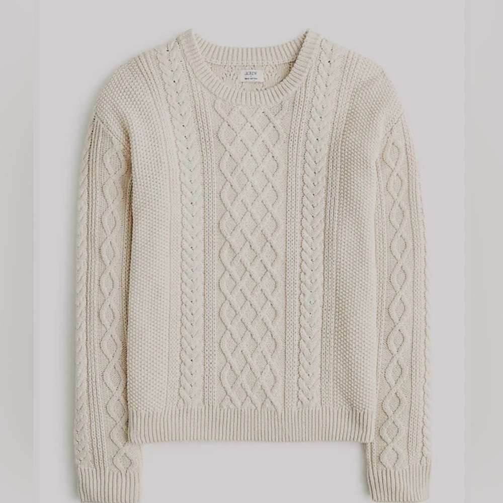 J. Crew Off-White Mixed-Stitch Cable Knit Sweater